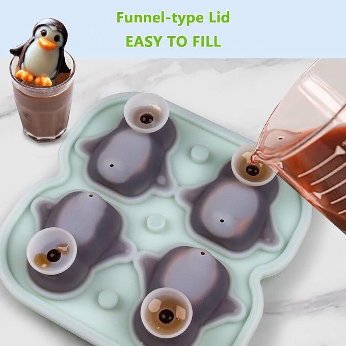Silicone Penguin-Shaped Ice Cube Mould with a Convenient Funnel-Type Lid - Taylorson