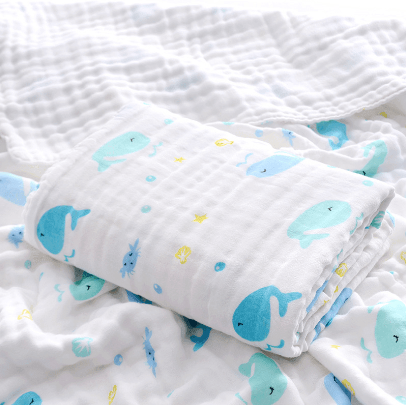 6-Layer Super Soft Baby Bath Towel - Whale (110x110cm) - Taylorson