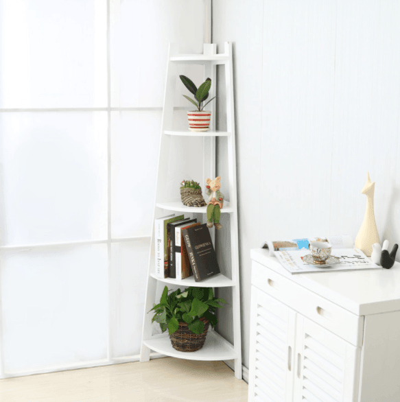 Corner Ladder Shelf Storage | Corner Bookshelf - White | Black - Taylorson