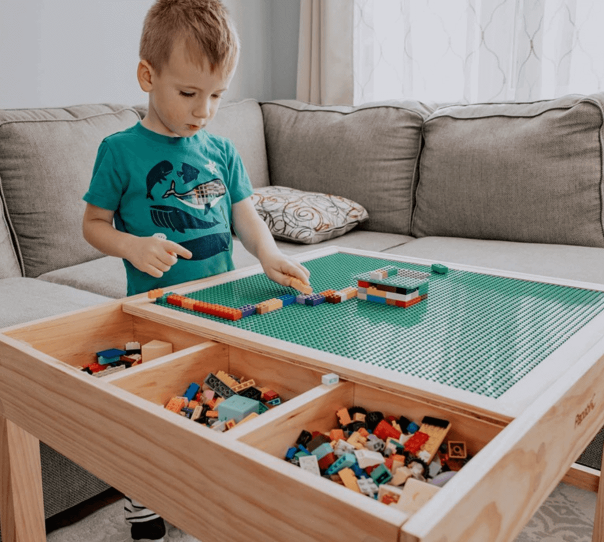 2-in-1 Solid Wood Kids Activity Bricks Table with Storage - Taylorson