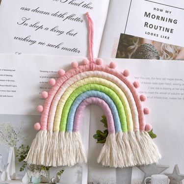 Woven Rainbow Macrame Tapestry Wall Hanging Decor (22x28cm)