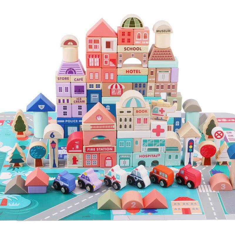 115pcs Busy City Wooden Building Blocks Gift Set (3 years+) - Taylorson