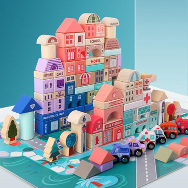 115pcs Busy City Wooden Building Blocks Gift Set (3 years+) - Taylorson