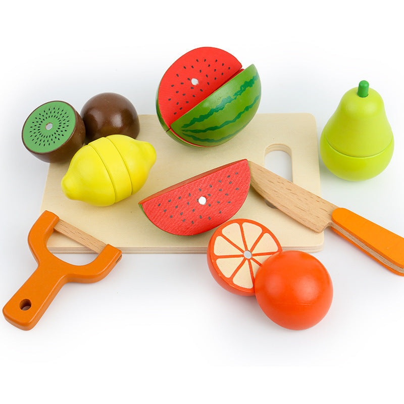 Magnetic Wooden Fruits & Vegetables Cutting Play Set with Cutting Board & Storage Tray - Taylorson