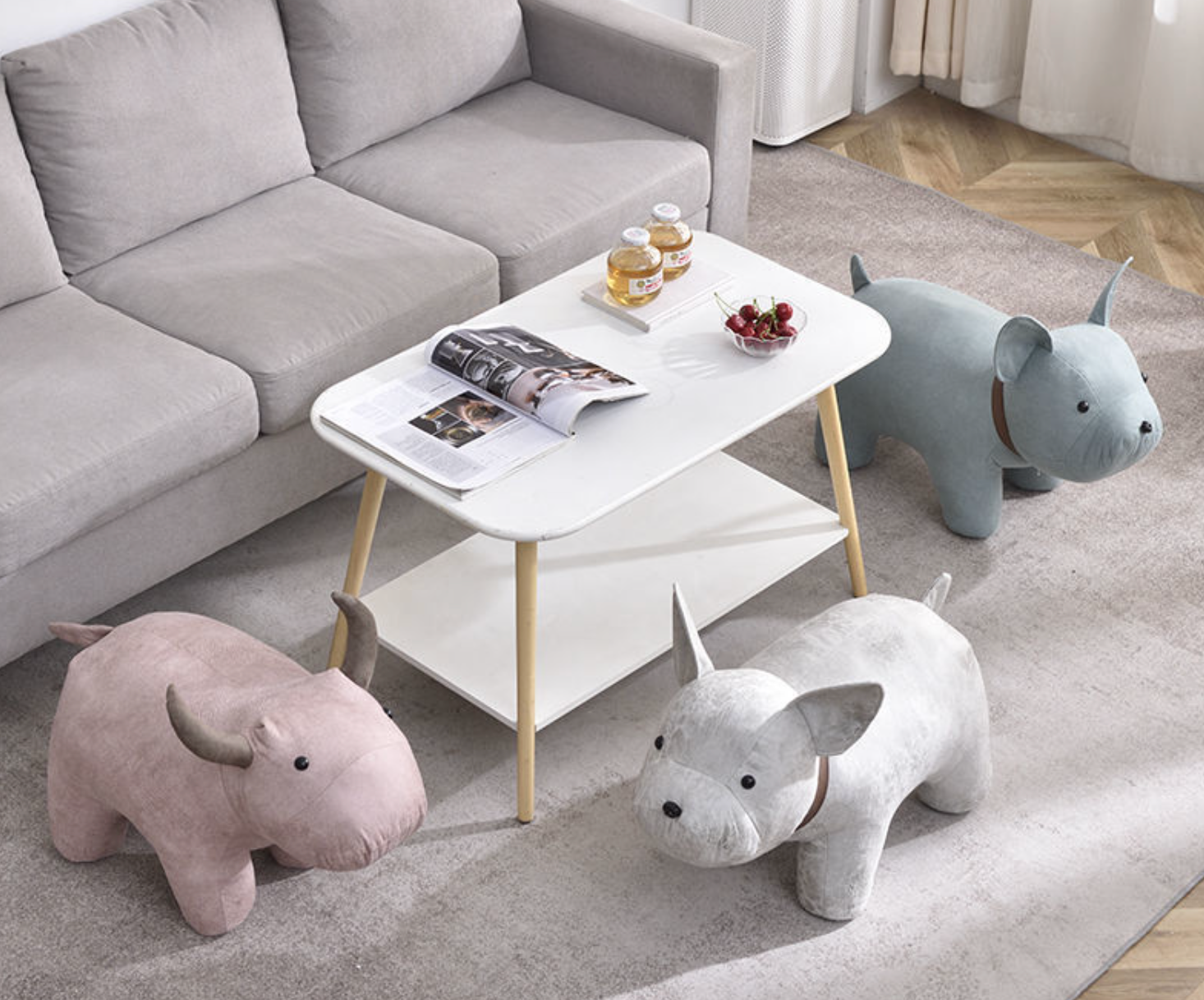 Animal Design Kids Stool | Ottoman with Non-Slip Wooden Leg - Dog, Bull, Elephant - Taylorson