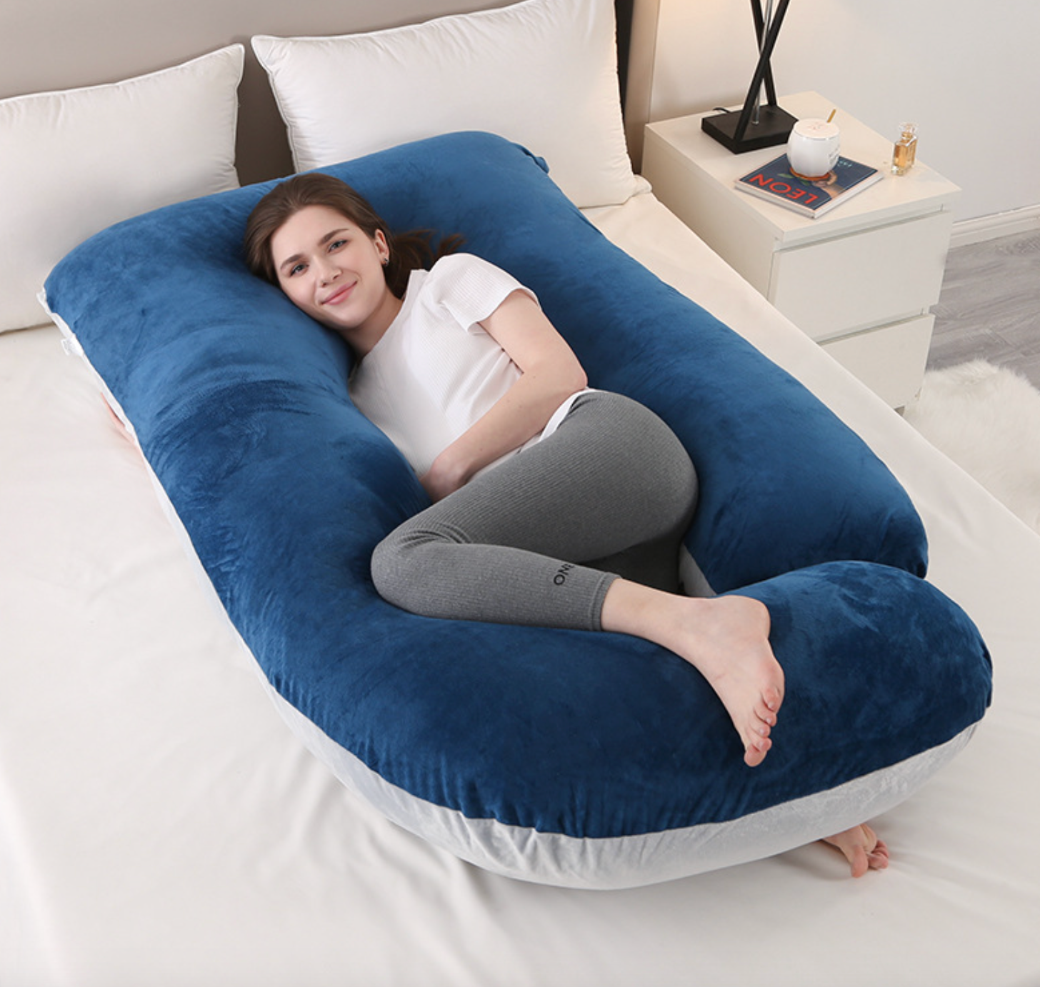 Super Comfort G-Shape Crystal Velvet Pregnancy Pillow - Taylorson