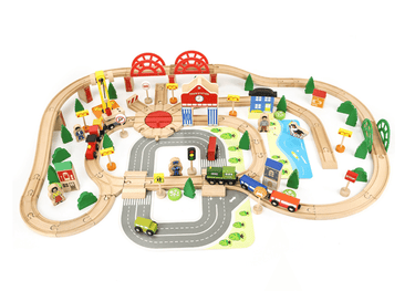 Busy Town 120pcs Wooden Railway Set & Wooden Blocks - Taylorson