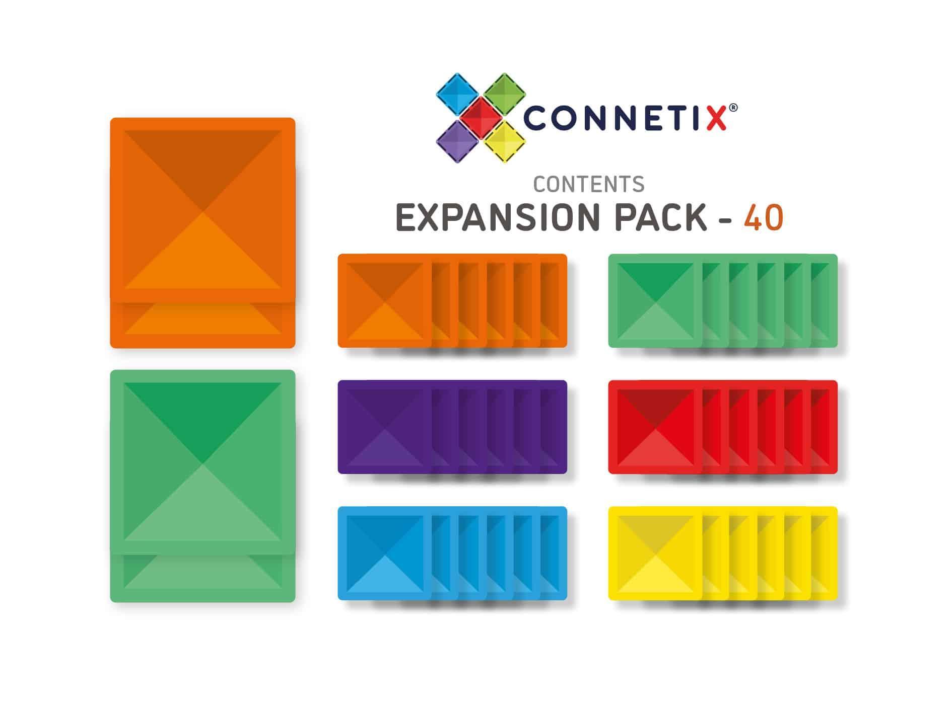 Connetix Tiles - 40 Square Pack Rainbow - STEAM Learning - Taylorson