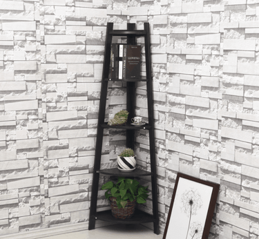 Corner Ladder Shelf Storage | Corner Bookshelf - Black - Taylorson