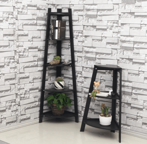 Corner Ladder Shelf Storage | Corner Bookshelf - Black - Taylorson