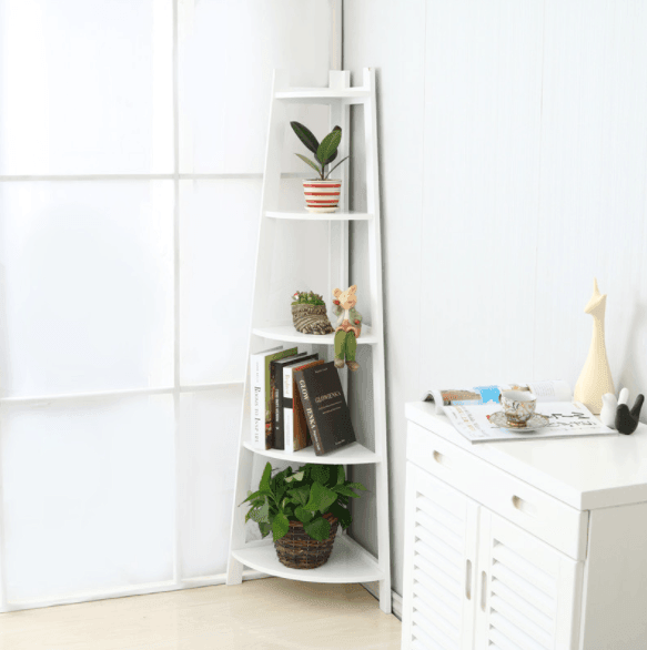 Corner Ladder Shelf Storage | Corner Bookshelf - Black - Taylorson