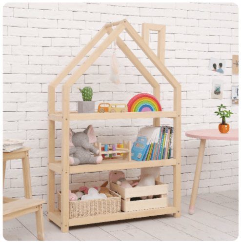 House Shape Wooden Kids Bookshelf, Toy Storage Furniture - Taylorson