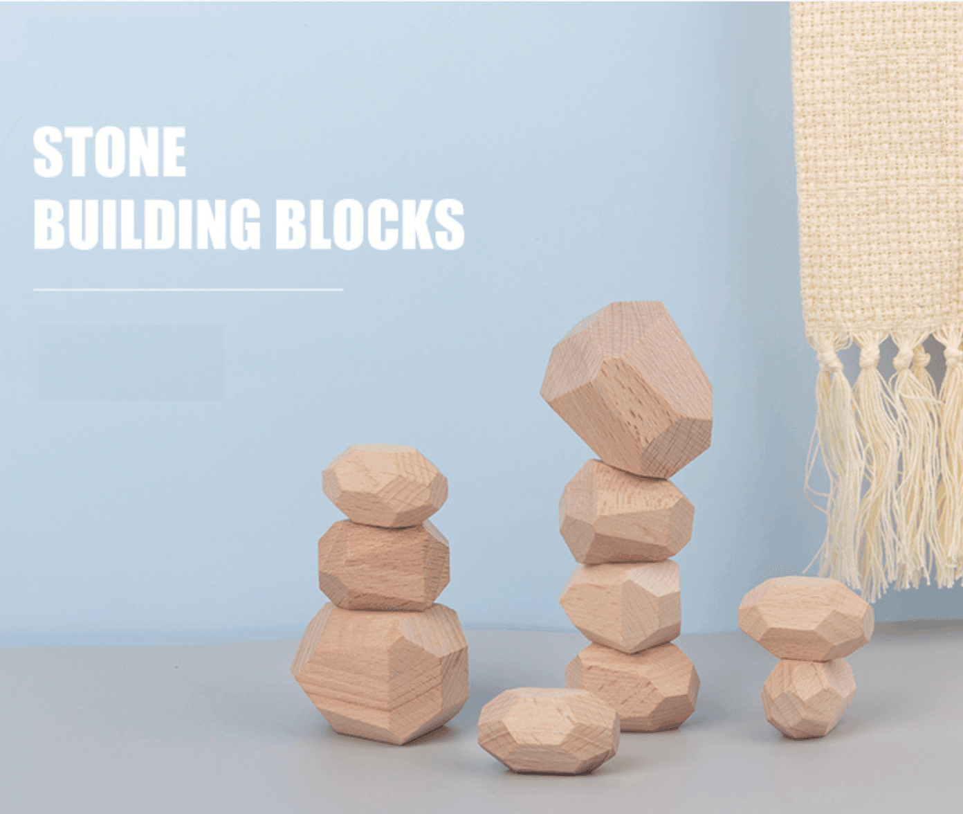 Natural Wooden Stacking Stone Building Blocks Educational Toys (10pcs ...