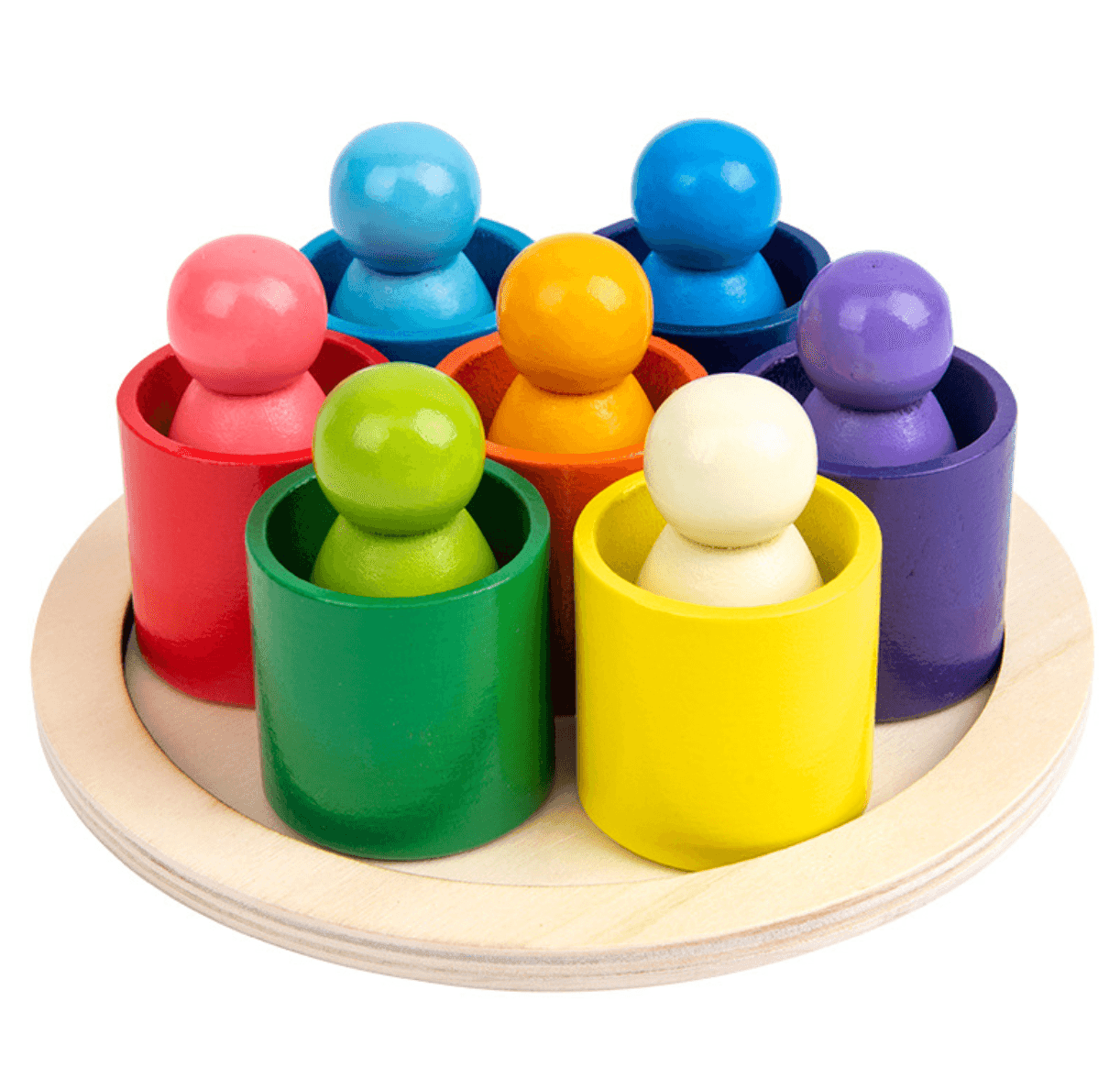 Wooden Rainbow Peg Dolls Blocks & Cups - Montessori Toys - Taylorson
