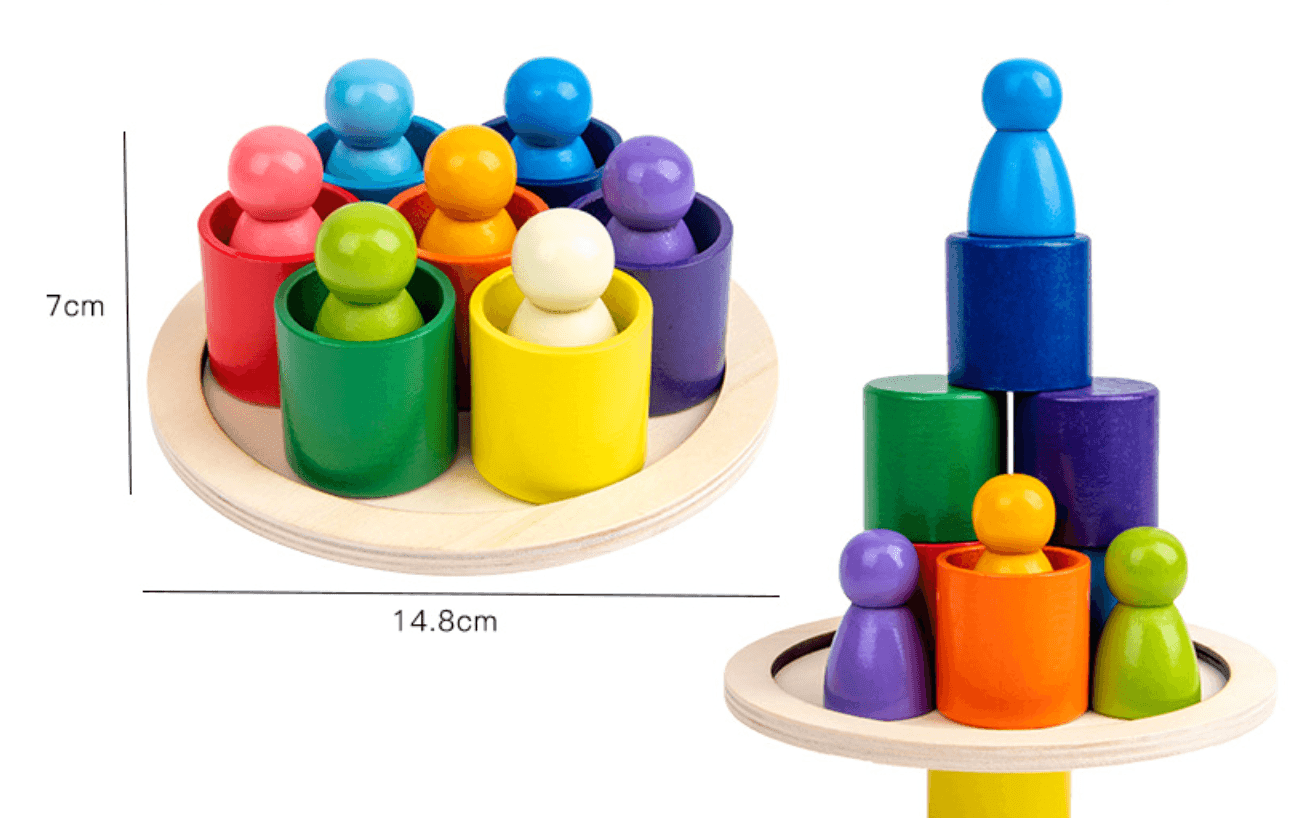 Wooden Rainbow Peg Dolls Blocks & Cups - Montessori Toys - Taylorson