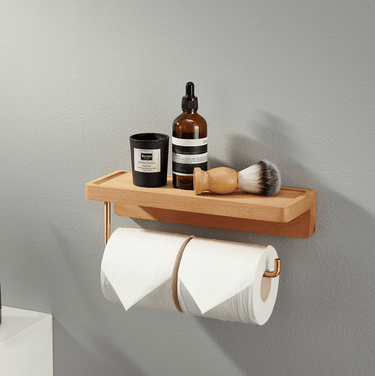 Wooden Toilet Roll Holder with Storage Shelf - Double Rolls (23cm) - Taylorson